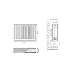 Flomasta Type 22 Double-Panel Double Convector Radiator 600 x 700mm White 4082BTU -Heating Radiators Store 275XP A4