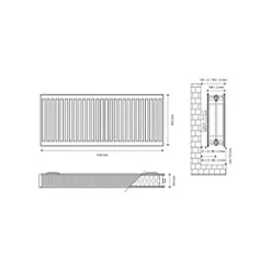 Flomasta Type 22 Double-Panel Double Convector Radiator 600 x 1100mm White 6415BTU -Heating Radiators Store 767XP A4